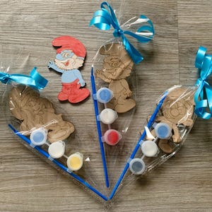 Malen Sie Ihren eigenen blauen Mini Schlumpf / Schlumpfs Partytüte / Kinderhandwerk / Schlumpf Geburtstag / Kinder-Bastelset / Party-Bastelset / Schlumpf-Party
