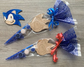 Bolsa de regalo para fiesta infantil / Bolsa de regalo con forma de erizo azul / Bolsa de cono para fiesta infantil / Regalo de cumpleaños / Pinta el tuyo