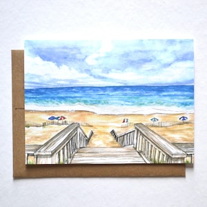 Outer Banks Beach Day Greeting Card and Envelope, Hand-Drawn Coastal Artwork