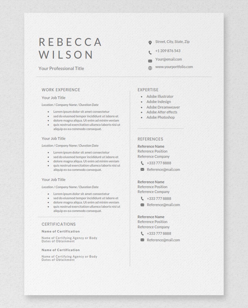Resume Template Google Docs, Microsoft Word in Modern Minimalist ...