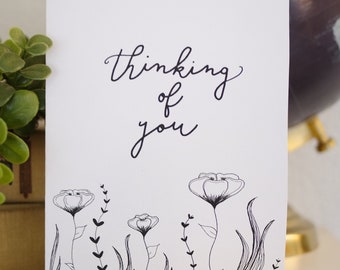 PRINTABLE B&W 'Thinking Of You' Floral Card