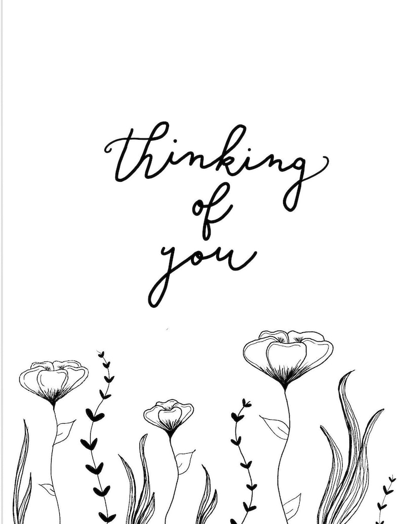 PRINTABLE B&W 'thinking of You' Floral Card - Etsy