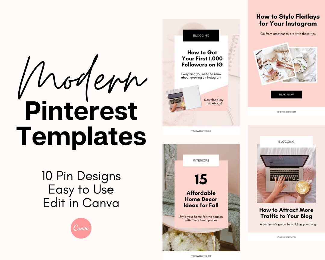 Custom Pinterest 10 Modern Pinterest Pin Templates for Canva - Customizable Templates ...