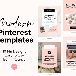 10 Modern Pinterest Pin Templates for Canva - Customizable Templates for Bloggers