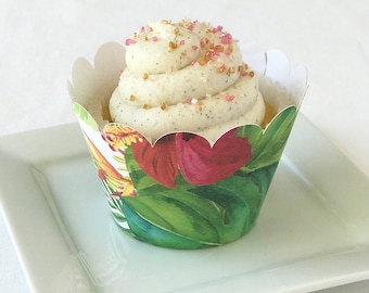 Tropical Cupcake Wrappers, Set of 12 Cupcake Wrappers, Tropical Bridal Shower, Tropical Shower Decor, Tropical Party