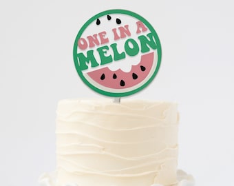 One In A Melon Summer Watermelon First Birthday Cake Topper
