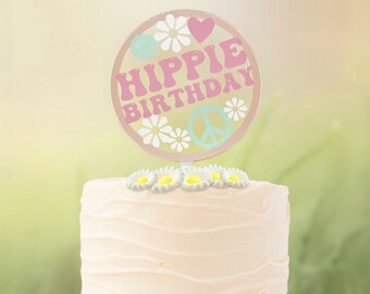 Hippie Birthday 70s Cake Topper Retro Daisy Peace Sign