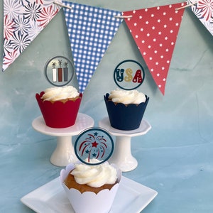 Acrylic Fourth of July Cupcake Toppers Independence Day Stars & Stripes Red White Blue Patriotic Party