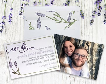 Lavender Wedding Invitation - Personalized - Floral Wedding Invitation 5 x 7 Photo Invitation