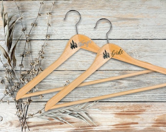 Wood Forest Mountain Wedding Hanger Decals Personalized Bridal Party DIY Silver Gold Green