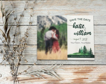 Mountain Forest Save The Date Magnet - Personalized Wedding Save The Date Magnet - Evergreen Save The Date - Forest Trees Wedding Magnet