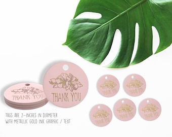 Tropical Thank You Tags Wedding Shower Party Decor Rose Blush Pink Gold