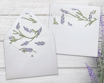 Lavender Wedding Shower Birthday Invitation A7 Envelope Liners, Square Flap, Euro Flap, Purple Floral Flower Printable, Instant Download