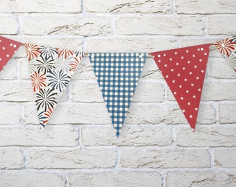 Fourth of July Banner Pennant Red White Blue Party Decor Independence Day Fireworks Stars & Stripes