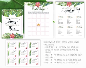 Tropical Hawaiian Wedding Shower Games Instant Printable Digital Download | 3 Games Bundle