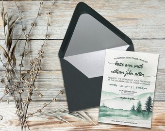 Mountain Forest Wedding Invitation | Green Forest Wedding Invitation  |  Evergreen Tree Wedding Invitation