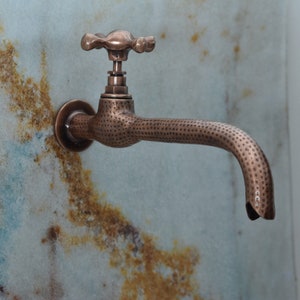 Hammered water faucet Copper part Antique Vintage Water Faucet Copper Water Tap Old Golden bath decor Unusual old faucet Copper