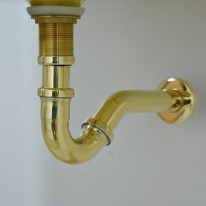 Unlacquered Brass S-trap and Sink Stopper, Push Up Button, Pop Up Drain, Brass Water Trap