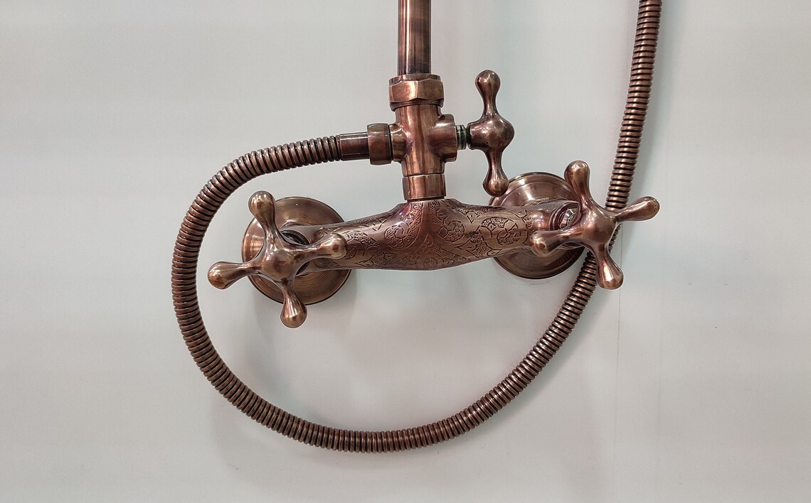 Exposed Copper Shower System Round Copper Shower Head Combo Etsy