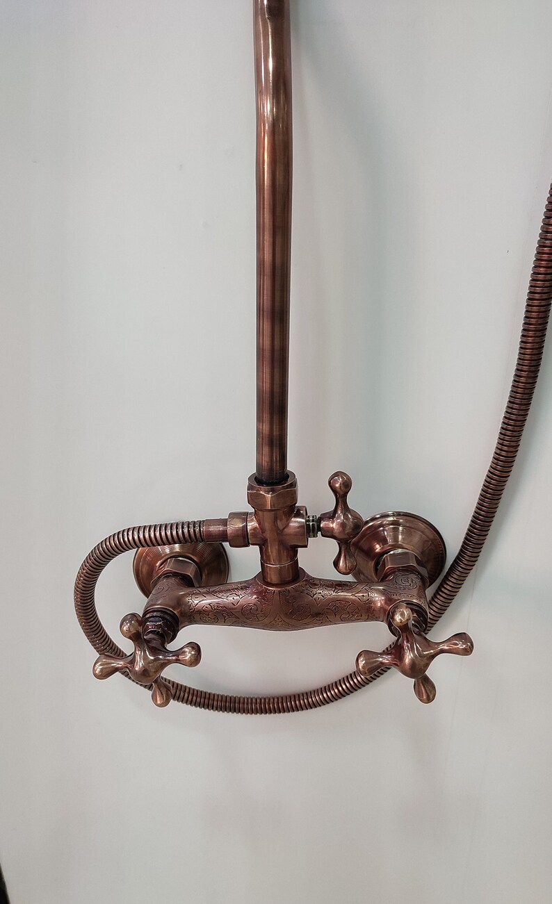 Exposed Copper Shower System Round Copper Shower Head Combo Etsy