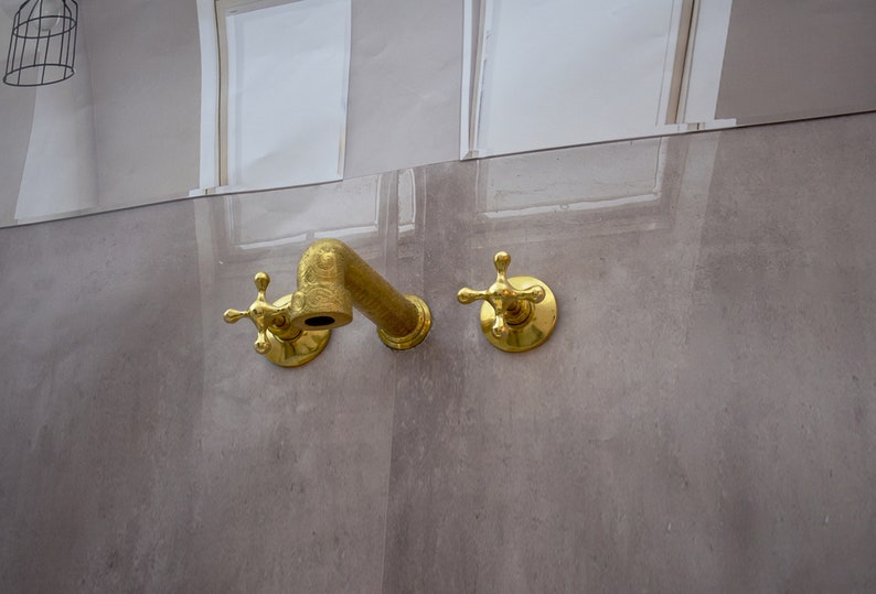 Unlacquered Brass Wall Mounted Bathroom Sink Faucet Brass Etsy
