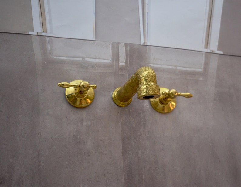 Brass Wall Mounted Bathroom Faucet Brass Cross Handles Etsy