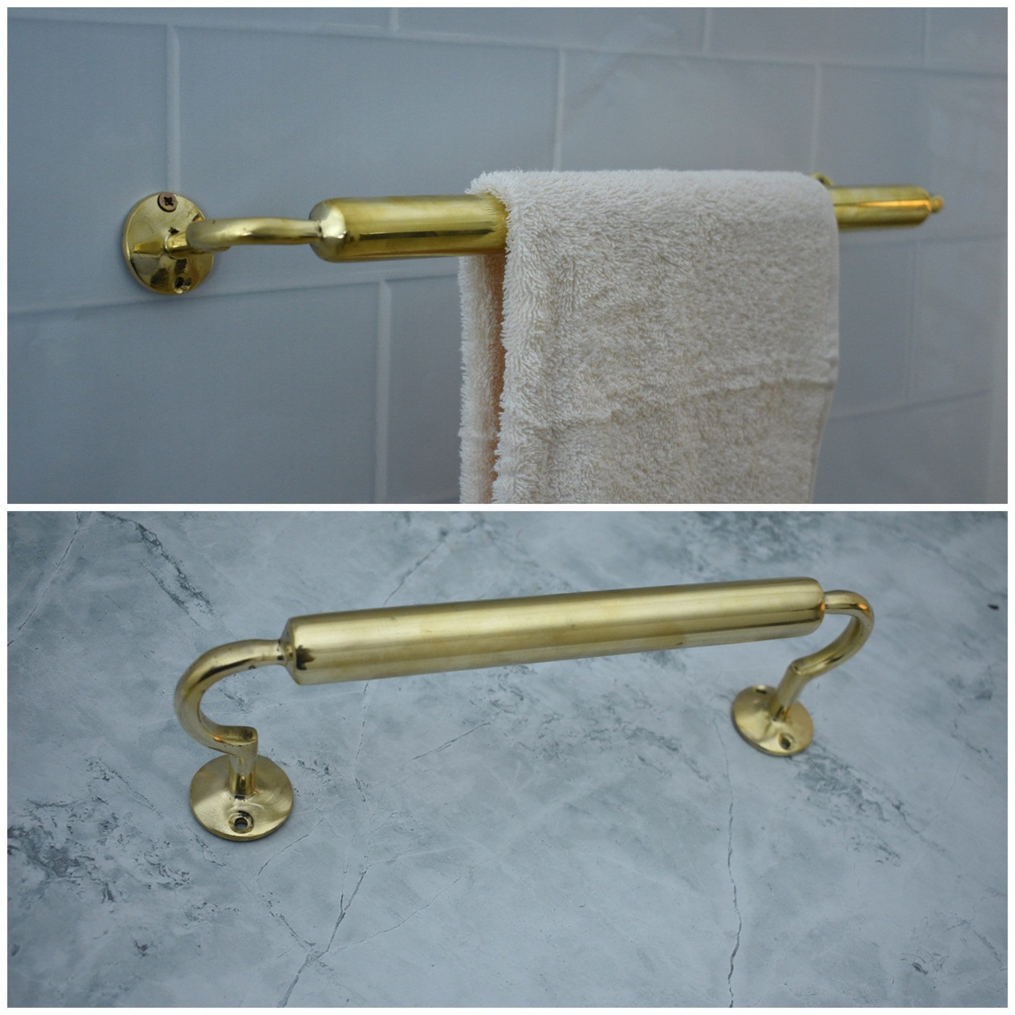 Mid Century Antique Brass Finish Bathroom Towel Bar