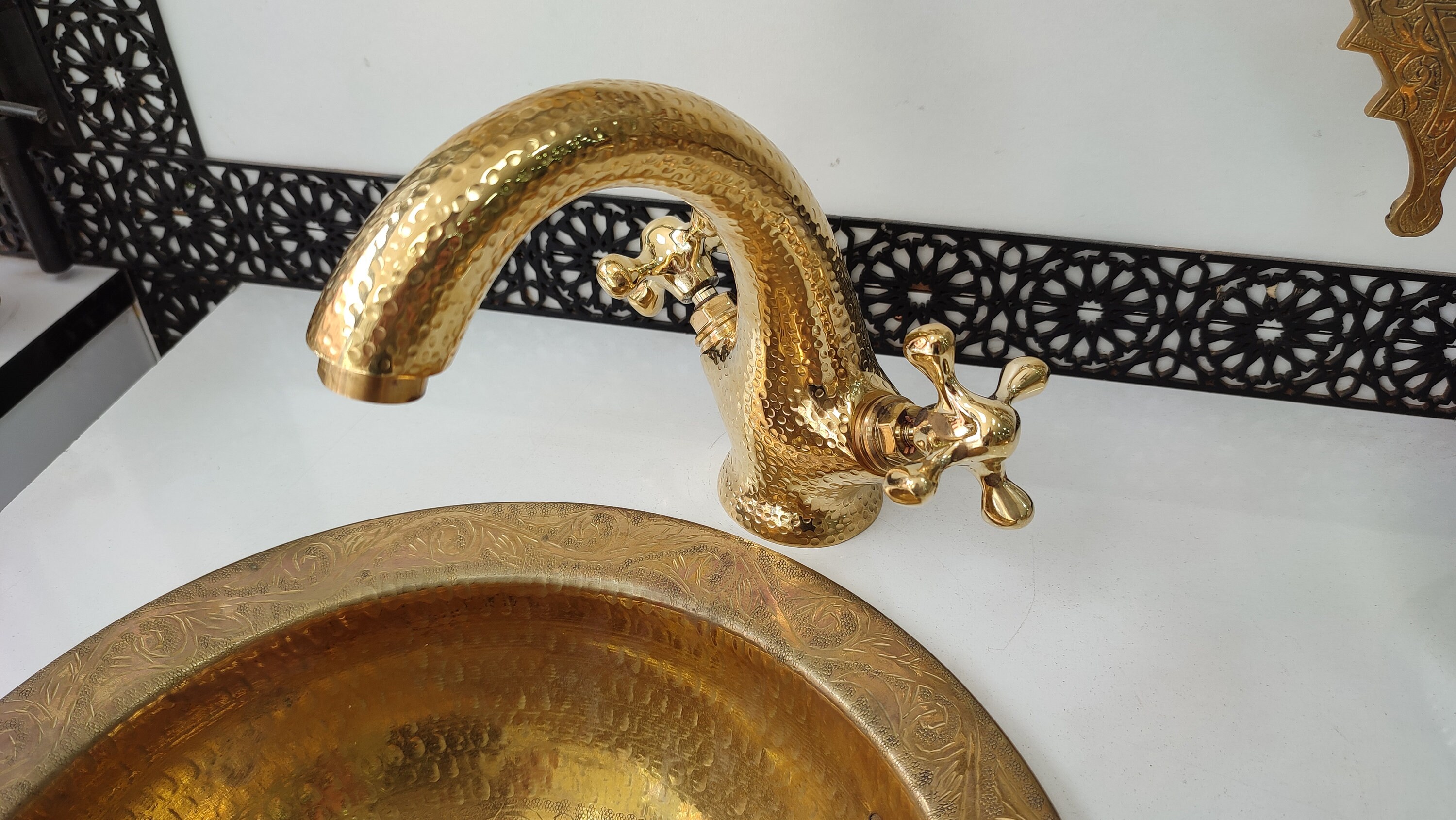 Unlacquered Brass Double handle bathroom sink faucet mixer tap Etsy