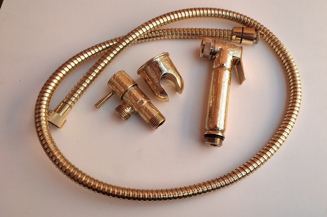 Solid Brass Kitchen Sprayer Engraved, Unlacquered Brass Kitchen Side