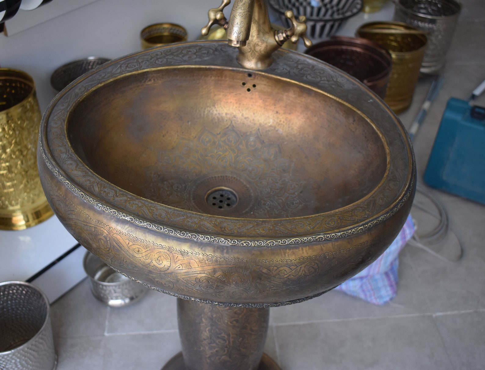 Moroccan Brass Pedestal Sink with brass Faucet Double Handle Etsy