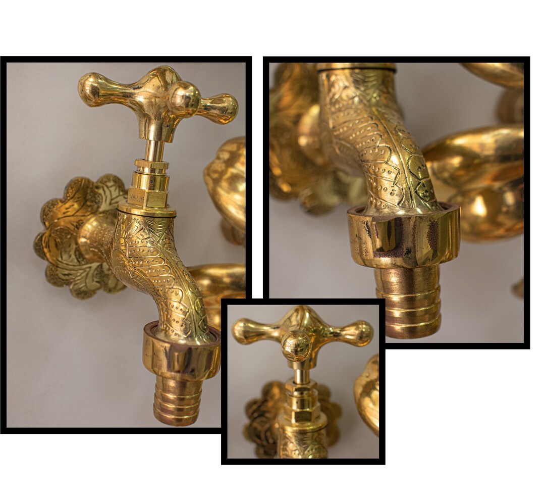 Faucet Vintage Brass Engraved Garden Tap Water Spigot Home Etsy 日本