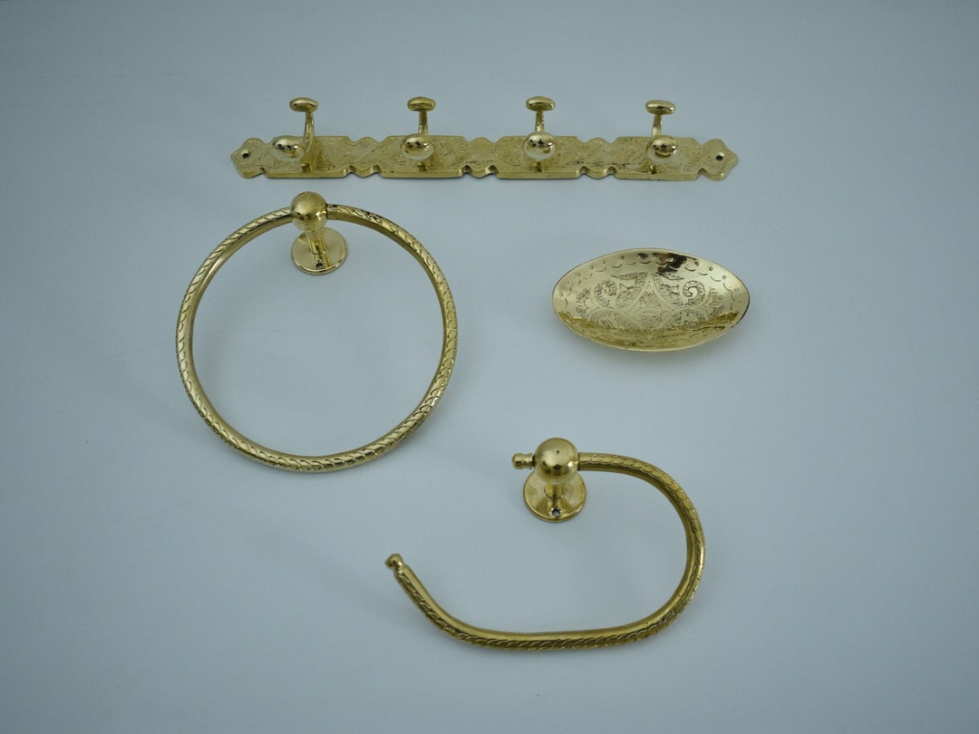 Unlacquered Brass Bathroom Accessory Set 4 PCS Bath Ensemble Etsy