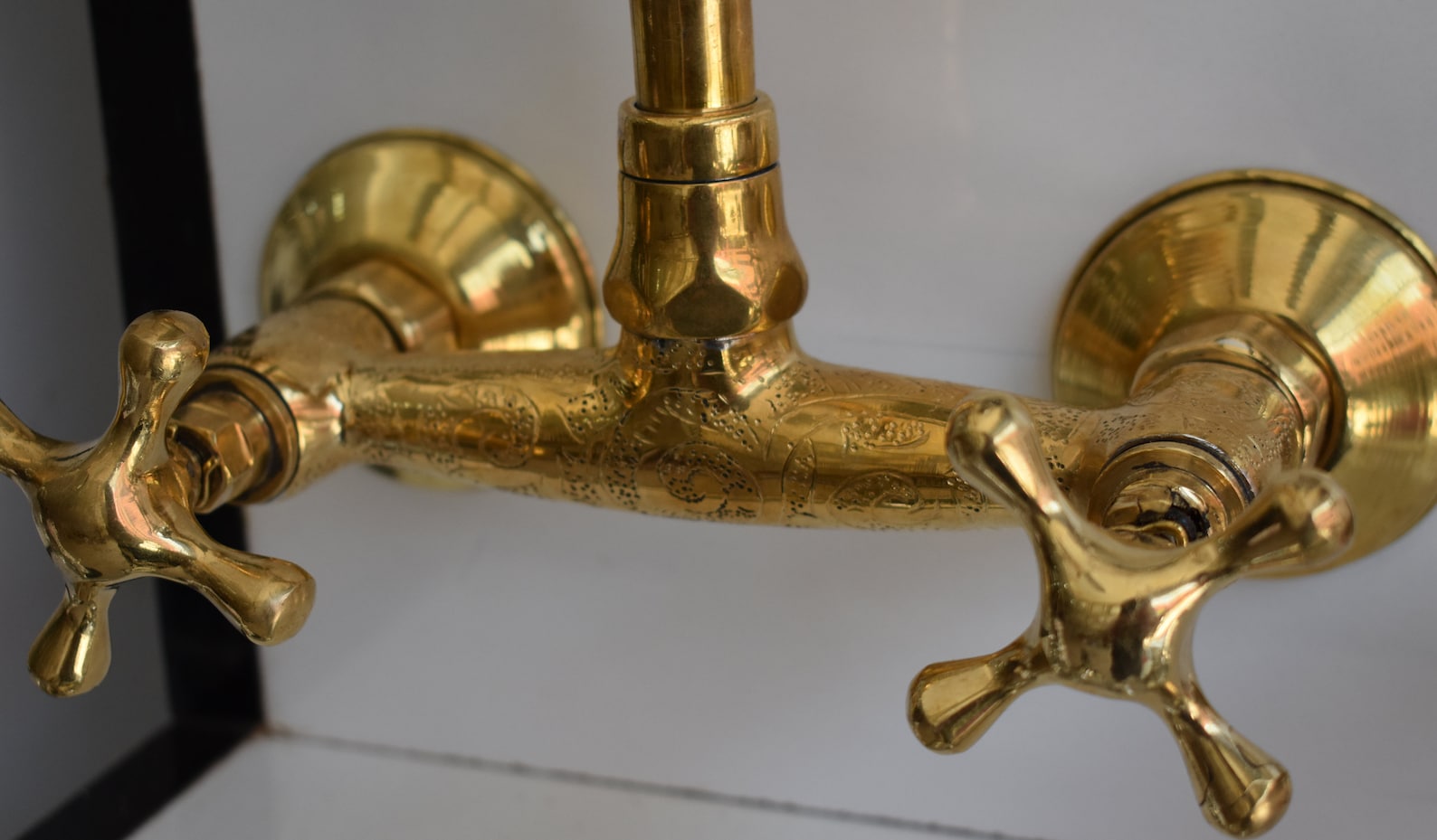 Brass Wall Mount Faucet Unlacquered Gooseneck Bathroom Faucet Etsy