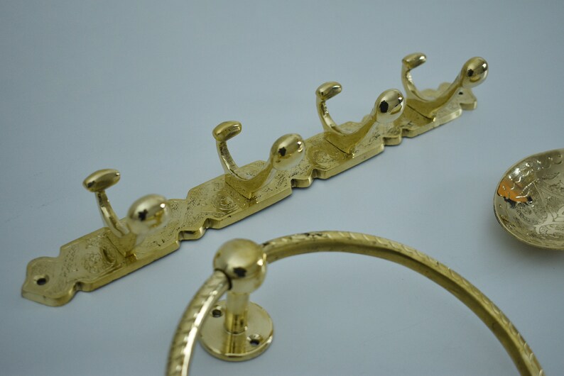 Unlacquered Brass Bathroom Accessory Set 4 PCS Bath Ensemble Etsy