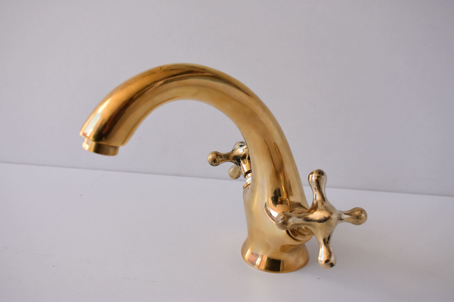 Unlacquered Brass Bathroom Faucet Brass Finish Vanity Faucet Etsy