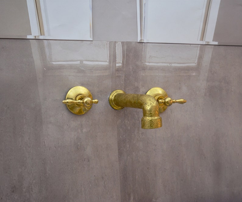 Unlacquered Brass Wall Mounted Bathroom Sink Faucet Brass Etsy