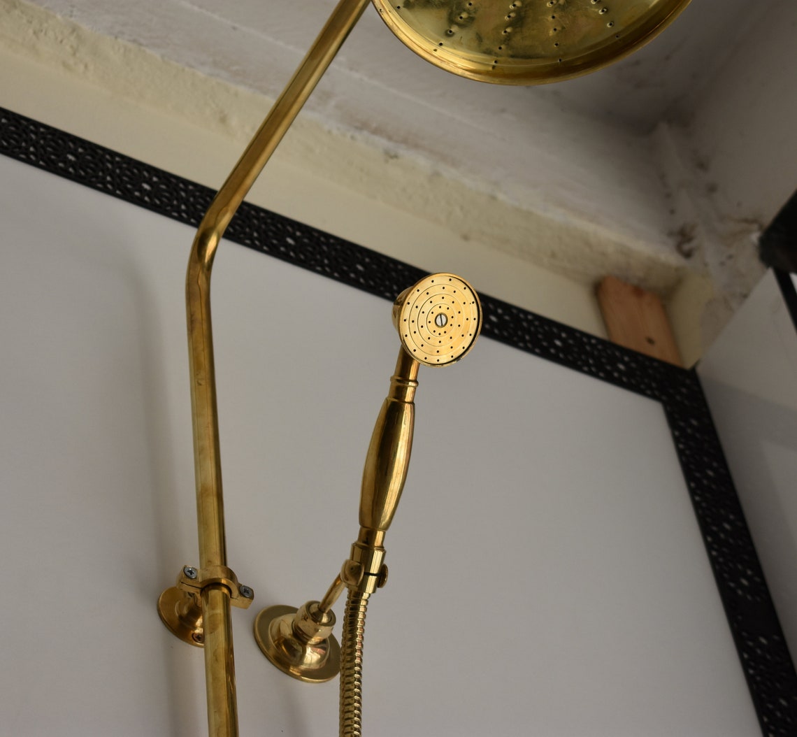 Unlacquered Brass engraved Shower System Handheld Shower And Etsy