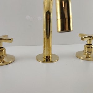 Unlacquered Brass 3 Holes Bathroom Faucet, Widespread Deck Mounted Bath ...