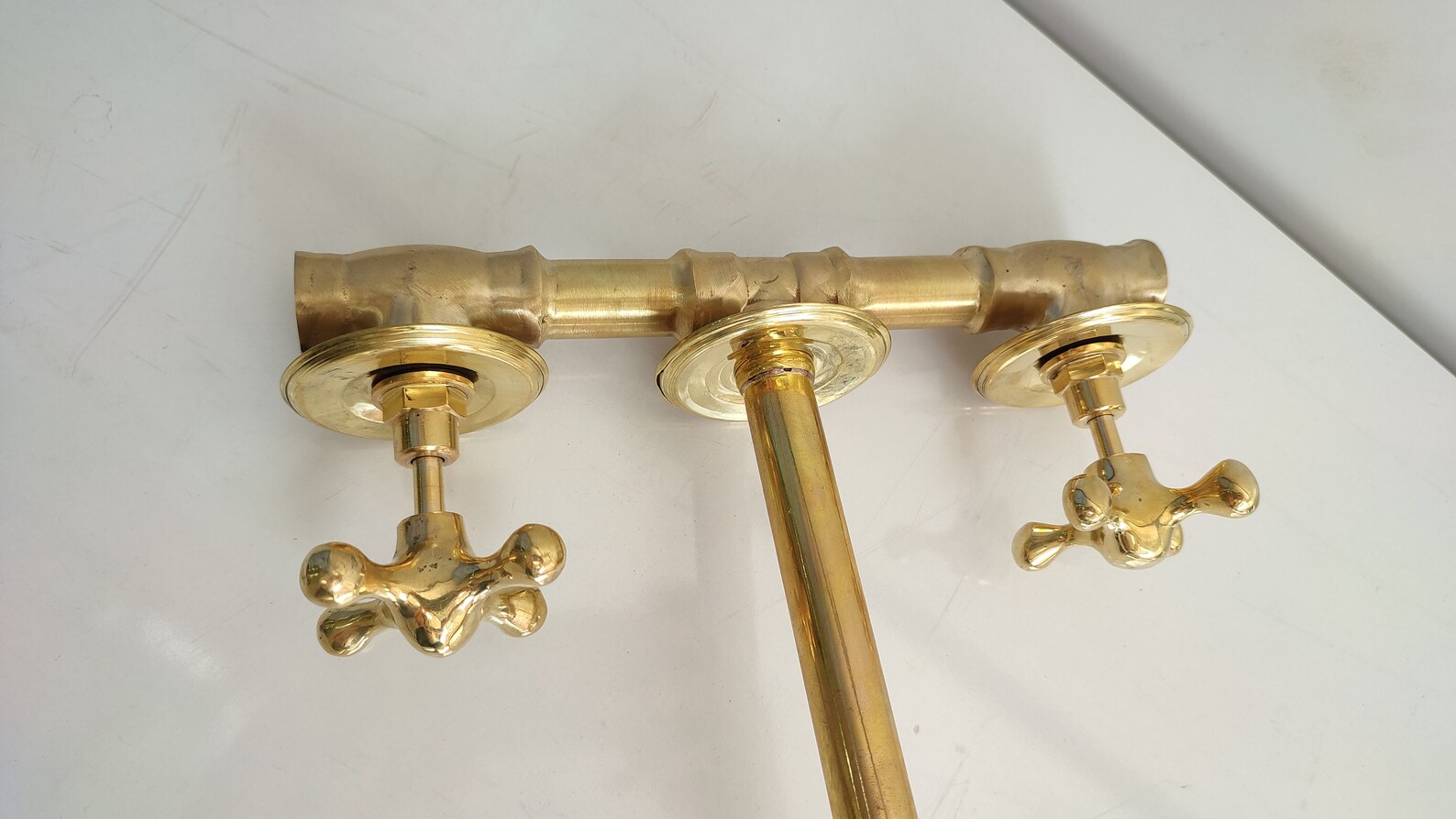 Unlacquered Brass Wall Mounted Bathroom Sink Faucet Etsy