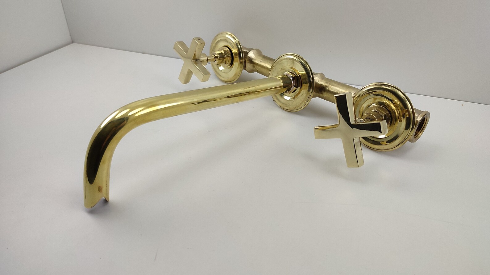 Unlacquered Brass Wall Mounted Bathroom Sink Faucet Etsy