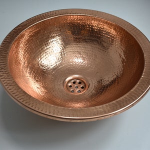 Copper 16" Hammered Copper Round Sink Bathroom - Moroccan Handmade