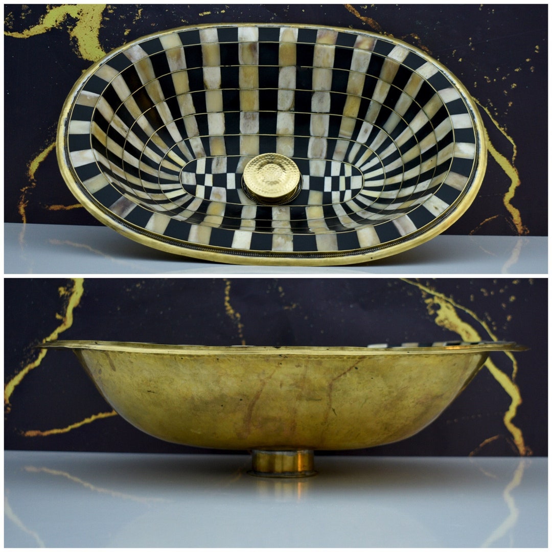 Wood and Brass Handcrafted Bathroom Sink, Dropin Farmhouse Wash Basin