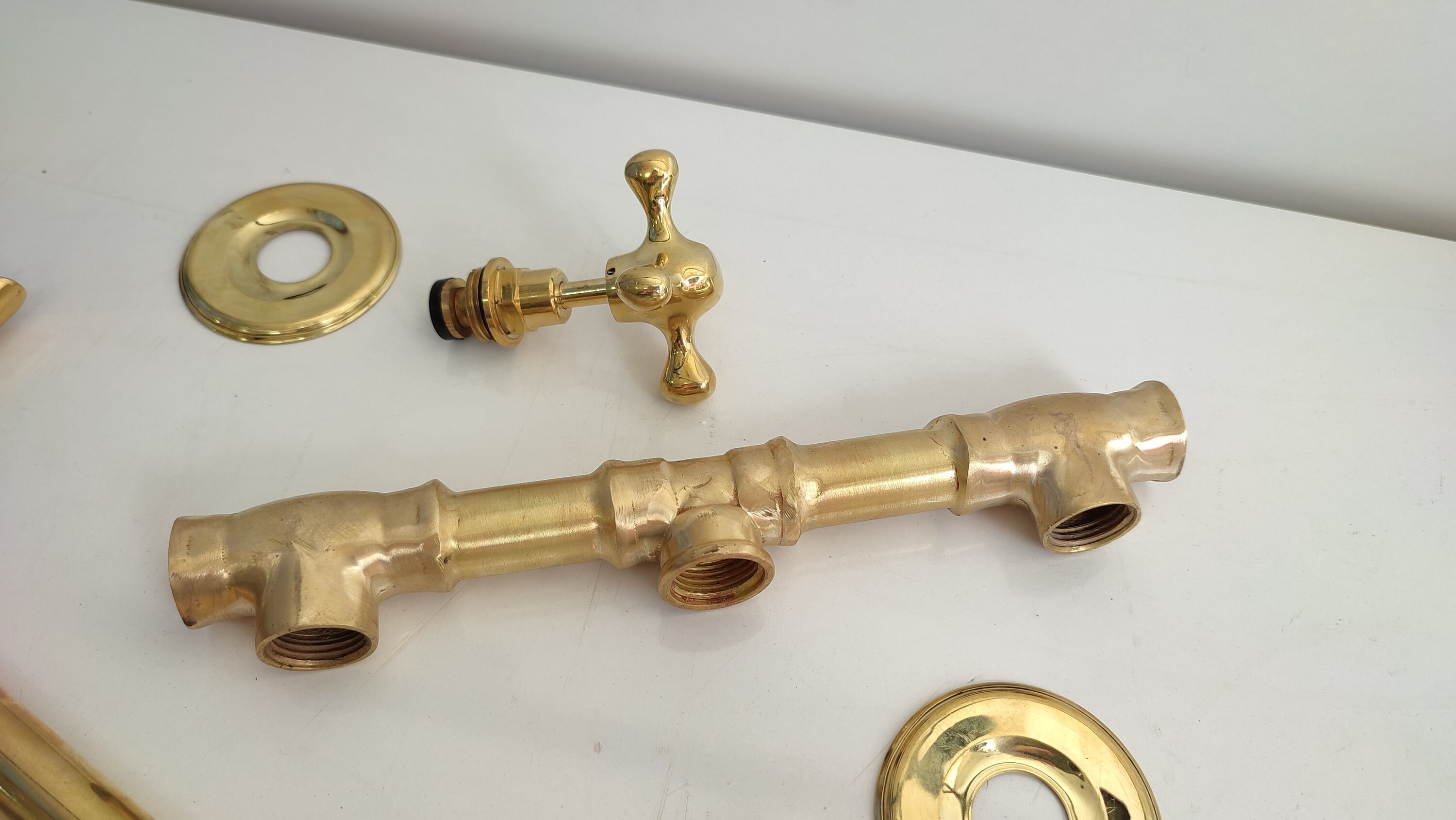 Unlacquered Brass Wall Mounted Bathroom Sink Faucet Etsy