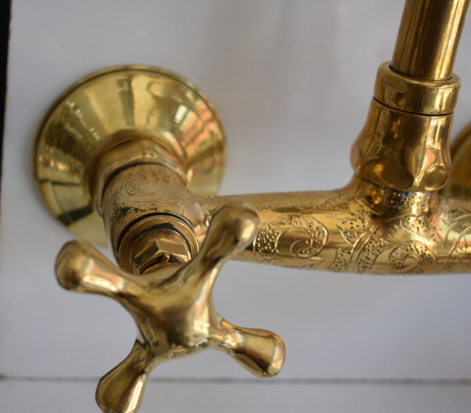 Brass Wall Mount Faucet Unlacquered Gooseneck Bathroom Faucet Etsy