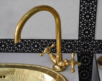 Brass Faucet, Moroccan Bathroom, Bohemian Sink Faucet