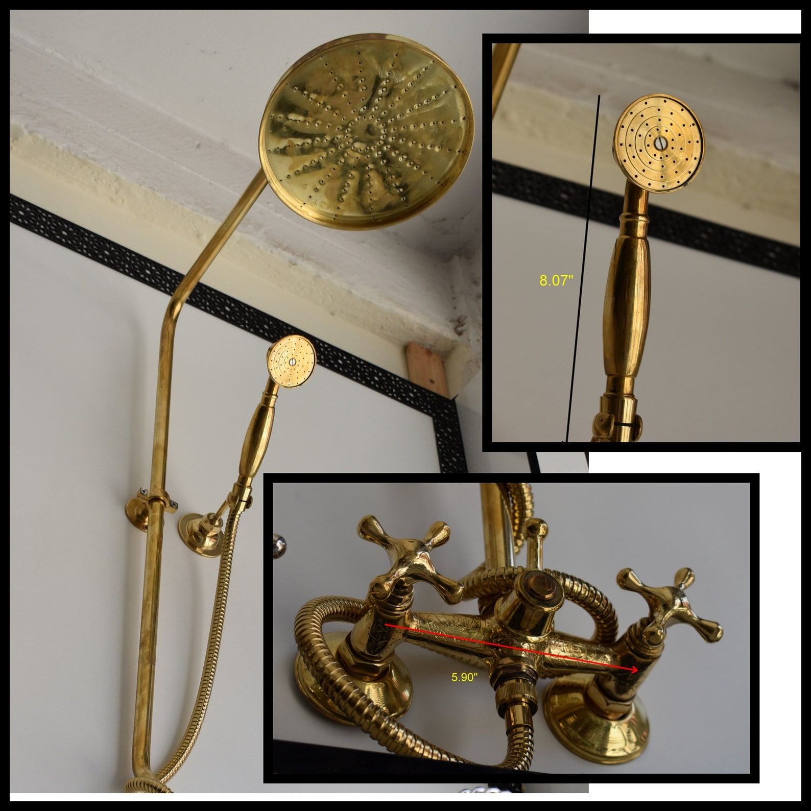 Unlacquered Brass engraved Shower System Handheld Shower And Etsy