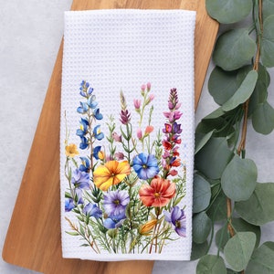 Wildflowers Kitchen Towel- Tea Towel- Dish Towel- Kitchen Decor- Home Decor-Waffle- Floral Kitchen Decor- Spring Kitchen Towel- Wild Flowers