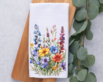 Wildflowers Kitchen Towel- Tea Towel- Dish Towel- Kitchen Decor- Home Decor-Waffle- Floral Kitchen Decor- Spring Kitchen Towel- Wild Flowers