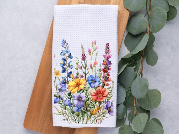 Wildflowers Kitchen Towel- Tea Towel- Dish Towel- Kitchen Decor- Home Decor-Waffle- Floral Kitchen Decor- Spring Kitchen Towel- Wild Flowers