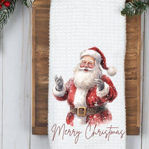 Christmas Santa Kitchen Towel- Tea Towel- Dish Towel- Christmas Kitchen Decor-Christmas Decor-Home Decor-Waffle-Microfiber-Santa Claus-Merry